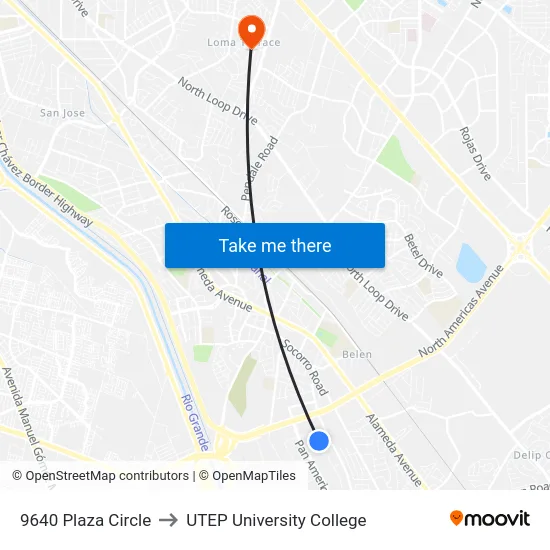 9640 Plaza Circle to UTEP University College map