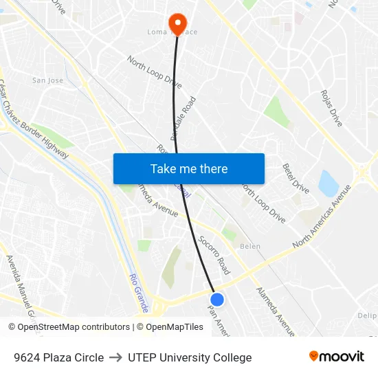 9624 Plaza Circle to UTEP University College map