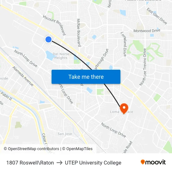 1807 Roswell\Raton to UTEP University College map