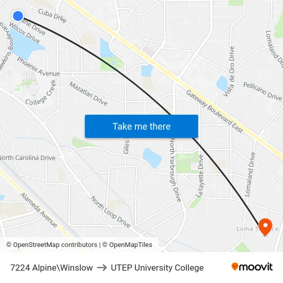 7224 Alpine\Winslow to UTEP University College map