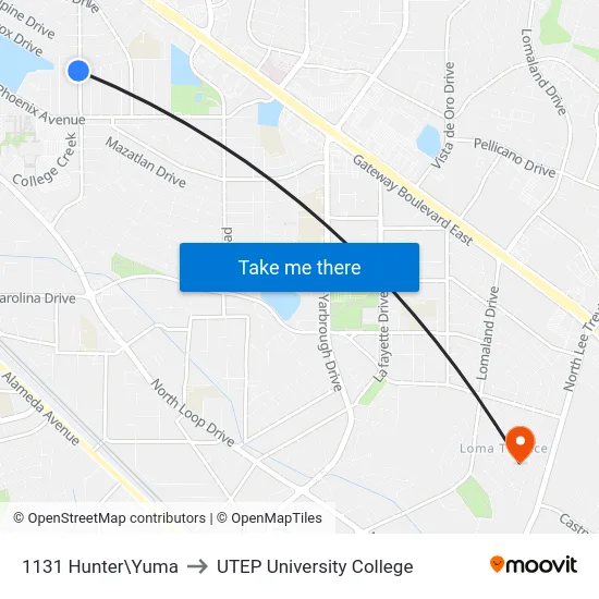 1131 Hunter\Yuma to UTEP University College map