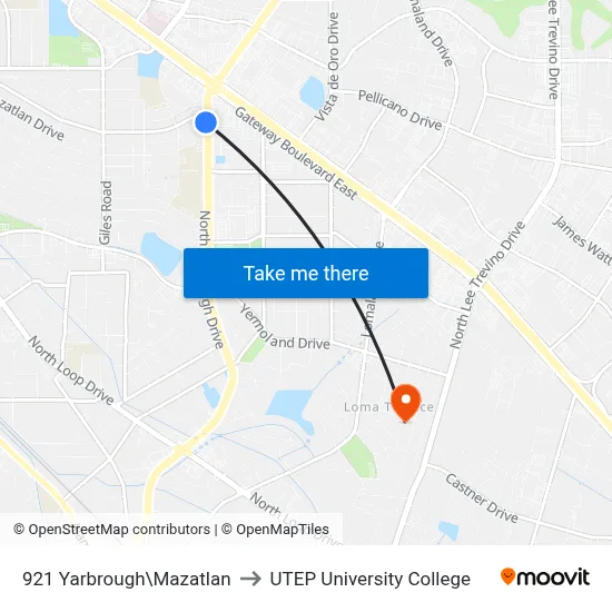 921 Yarbrough\Mazatlan to UTEP University College map