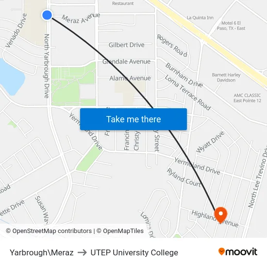 Yarbrough\Meraz to UTEP University College map