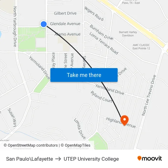 San Paulo\Lafayette to UTEP University College map