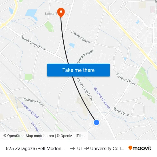 625 Zaragoza\Pell Mcdonalds to UTEP University College map