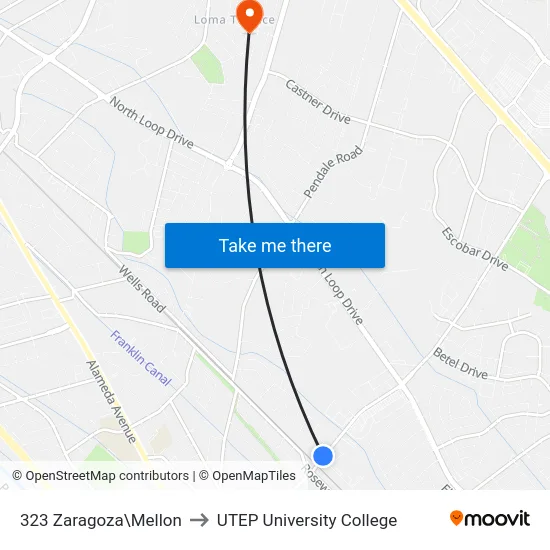 323 Zaragoza\Mellon to UTEP University College map