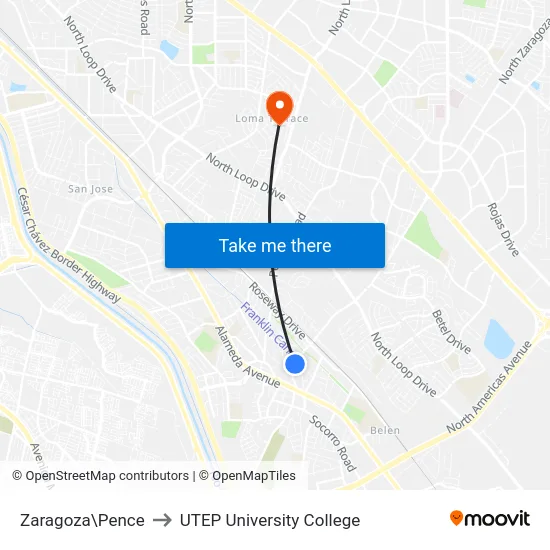 Zaragoza\Pence to UTEP University College map