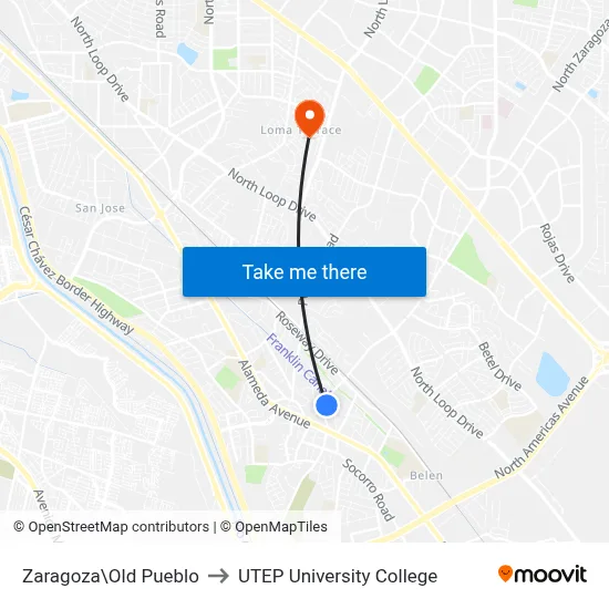 Zaragoza\Old Pueblo to UTEP University College map