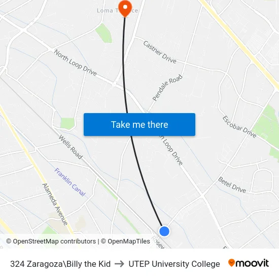 324 Zaragoza\Billy the Kid to UTEP University College map