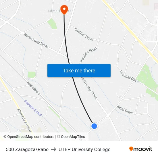 500 Zaragoza\Rabe to UTEP University College map