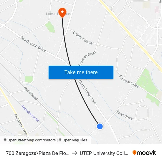 700 Zaragoza\Plaza De Flores to UTEP University College map
