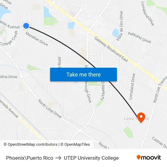 Phoenix\Puerto Rico to UTEP University College map