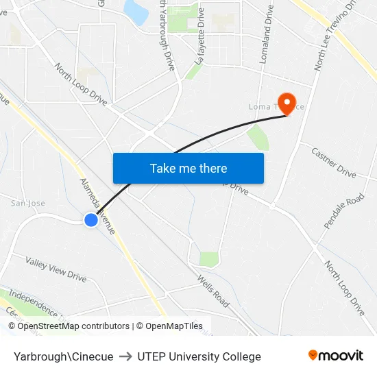 Yarbrough\Cinecue to UTEP University College map