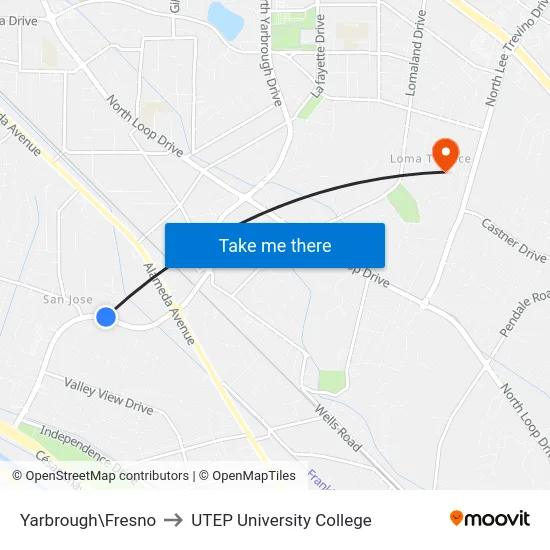 Yarbrough\Fresno to UTEP University College map