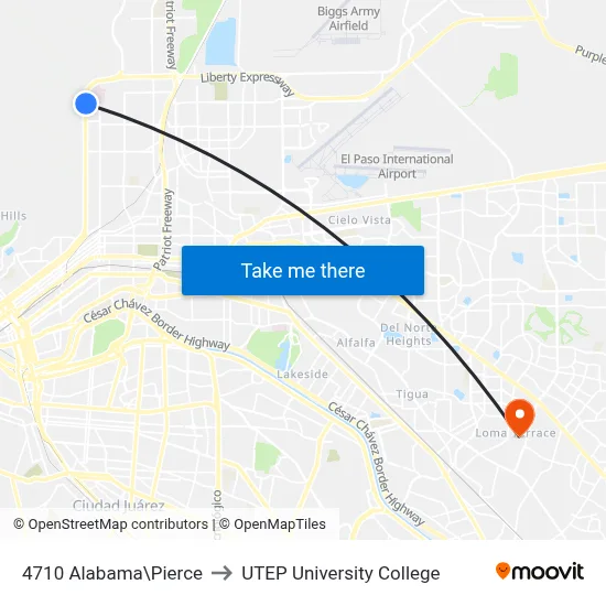 4710 Alabama\Pierce to UTEP University College map