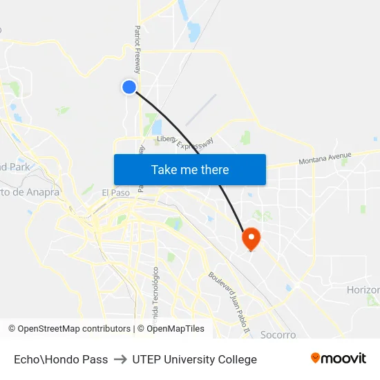Echo\Hondo Pass to UTEP University College map