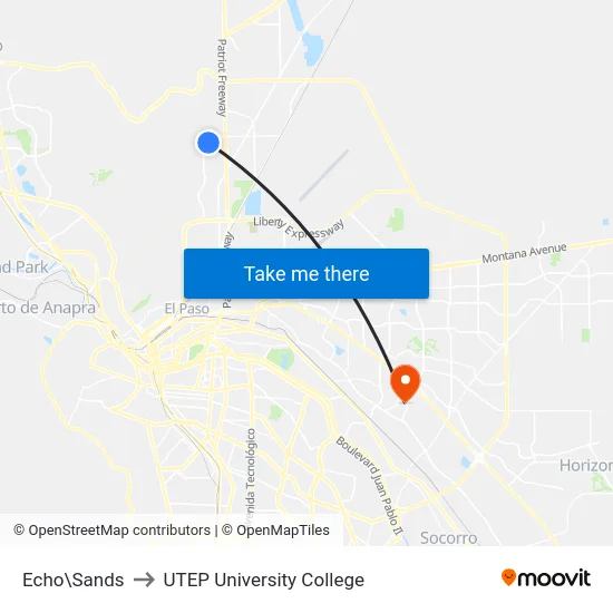 Echo\Sands to UTEP University College map