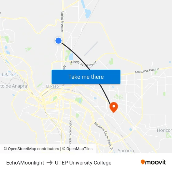 Echo\Moonlight to UTEP University College map
