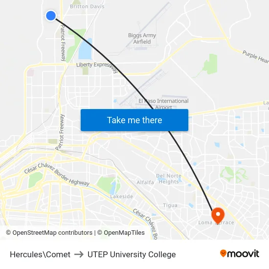 Hercules\Comet to UTEP University College map