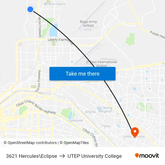 3621 Hercules\Eclipse to UTEP University College map