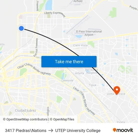 3417 Piedras\Nations to UTEP University College map
