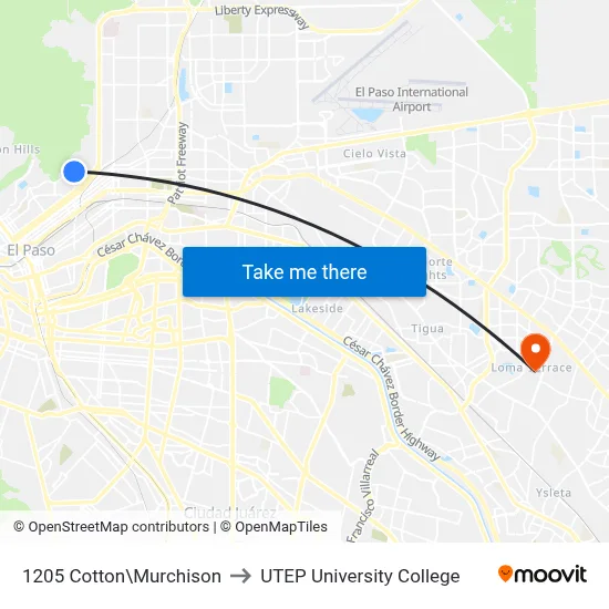 1205 Cotton\Murchison to UTEP University College map