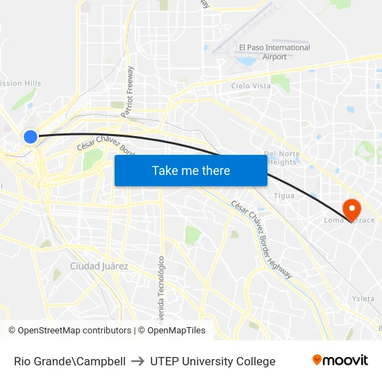 Rio Grande\Campbell to UTEP University College map