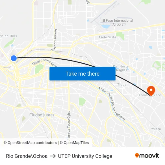 Rio Grande\Ochoa to UTEP University College map
