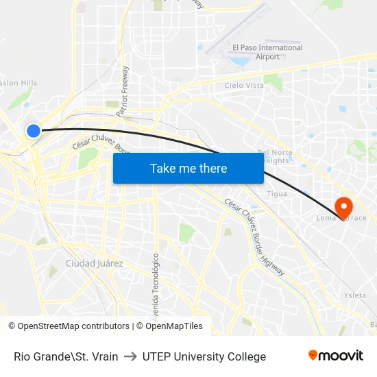 Rio Grande\St. Vrain to UTEP University College map