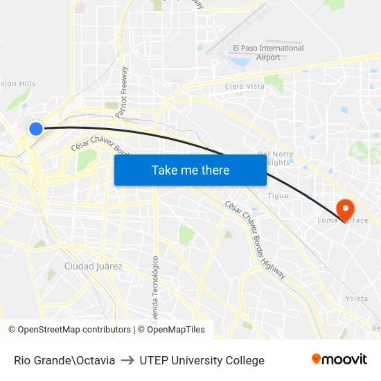 Rio Grande\Octavia to UTEP University College map