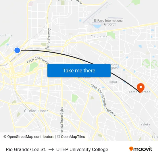 Rio Grande\Lee St. to UTEP University College map