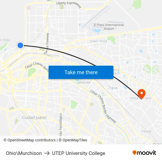 Ohio\Murchison to UTEP University College map