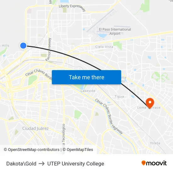 Dakota\Gold to UTEP University College map