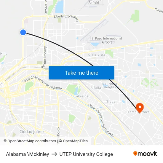 Alabama \Mckinley to UTEP University College map
