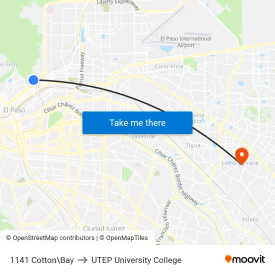 1141 Cotton\Bay to UTEP University College map