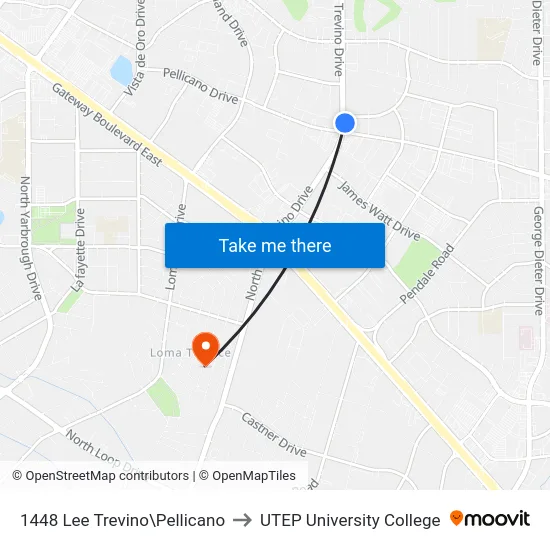 1448 Lee Trevino\Pellicano to UTEP University College map