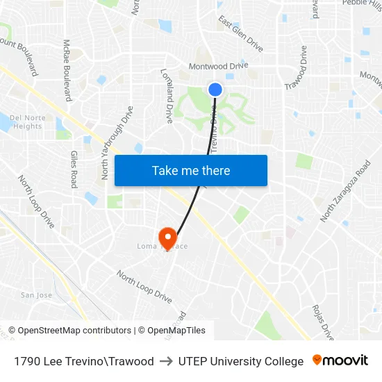 1790 Lee Trevino\Trawood to UTEP University College map