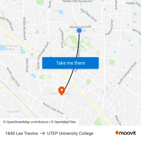 1840 Lee Trevino to UTEP University College map