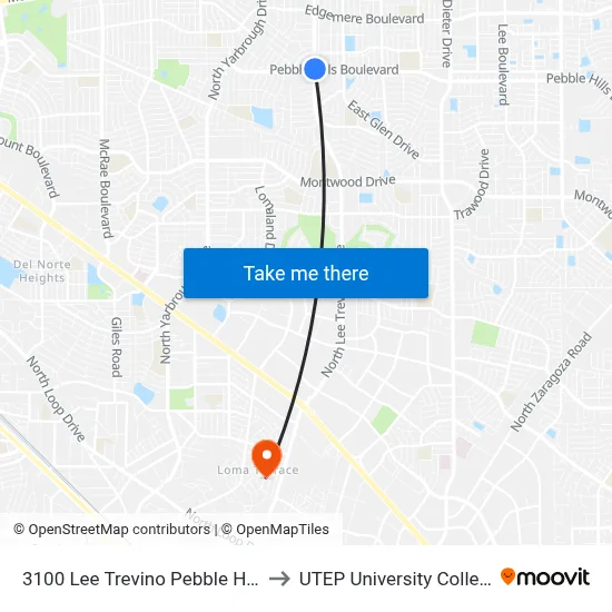 3100 Lee Trevino Pebble Hills to UTEP University College map
