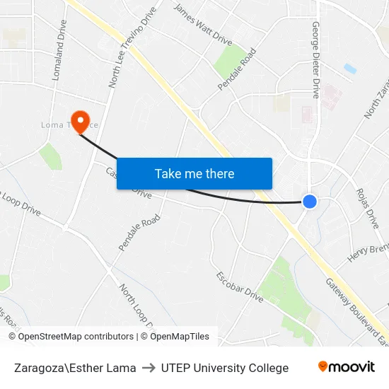 Zaragoza\Esther Lama to UTEP University College map