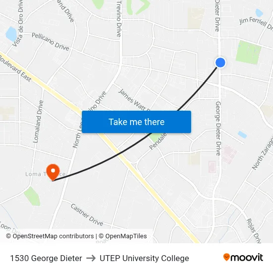 1530 George Dieter to UTEP University College map