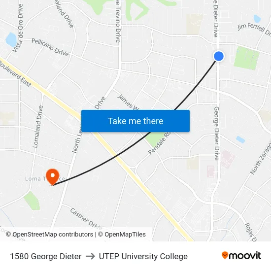 1580 George Dieter to UTEP University College map