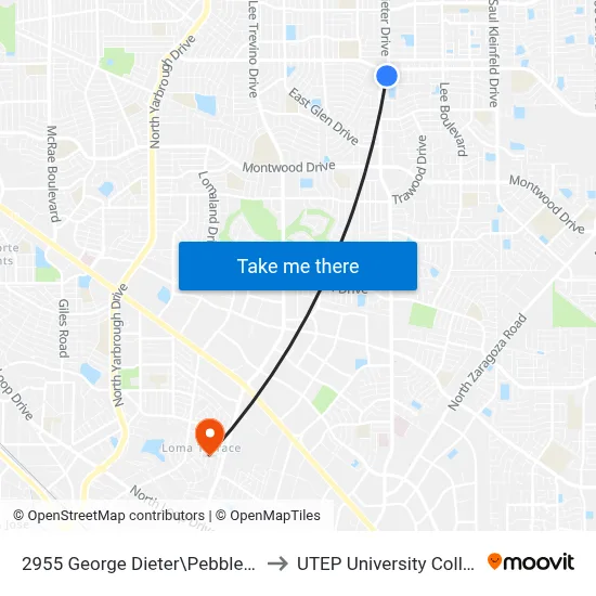 2955 George Dieter\Pebblehills to UTEP University College map
