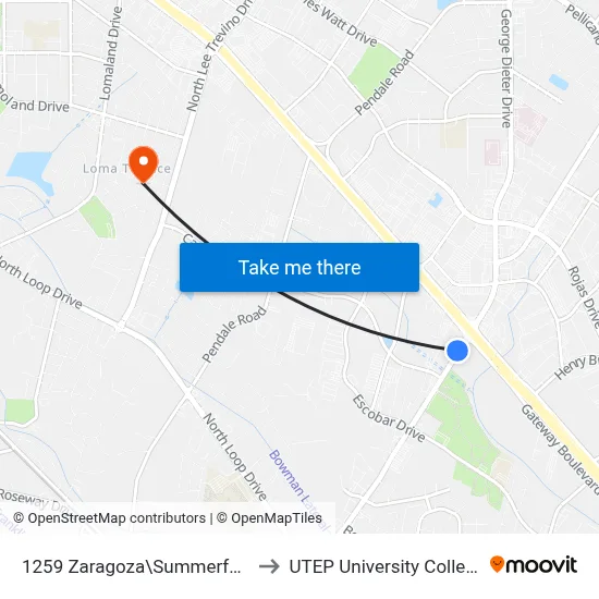 1259 Zaragoza\Summerford to UTEP University College map