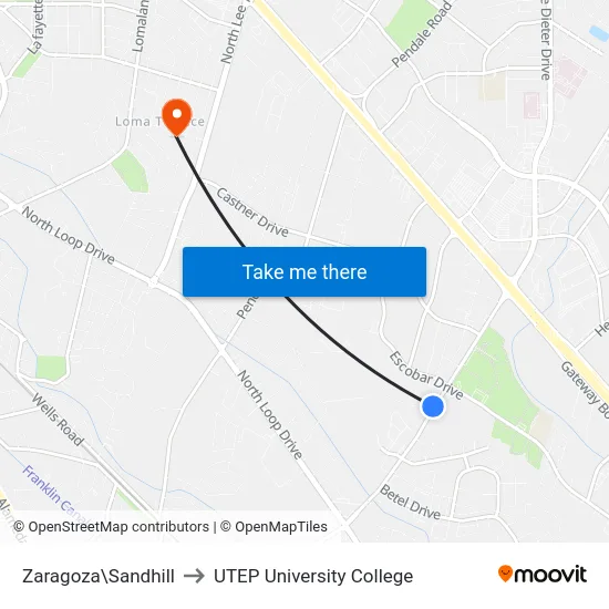 Zaragoza\Sandhill to UTEP University College map