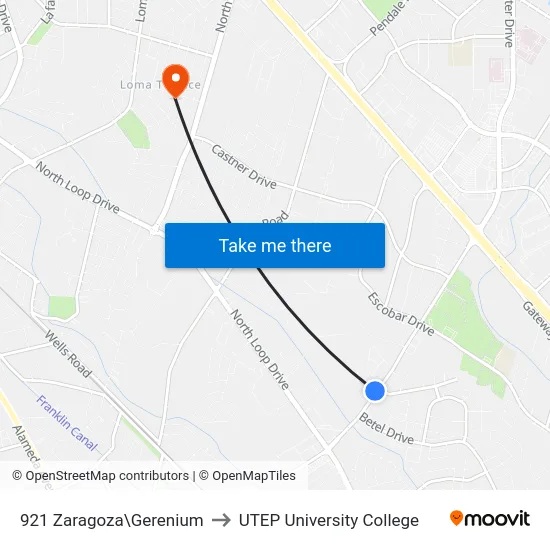 921 Zaragoza\Gerenium to UTEP University College map