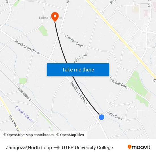 Zaragoza\North Loop to UTEP University College map