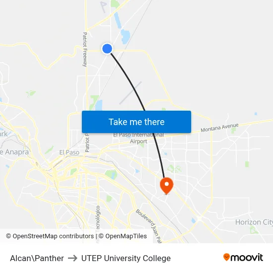 Alcan\Panther to UTEP University College map