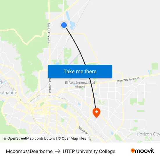 Mccombs\Dearborne to UTEP University College map