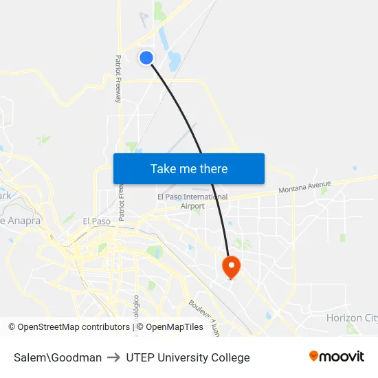 Salem\Goodman to UTEP University College map